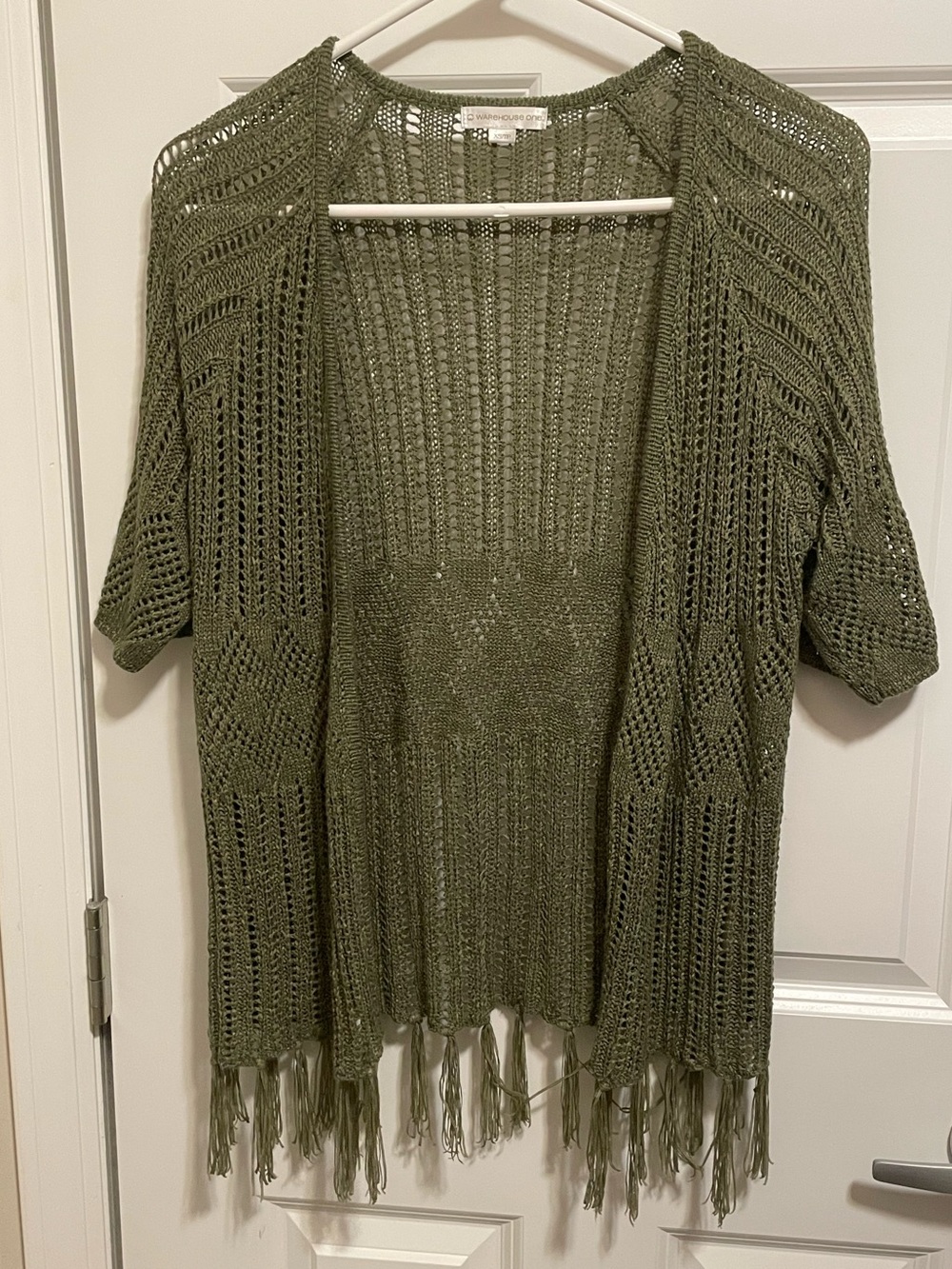 Warehouse One Open-Knit Fringe Cardigan